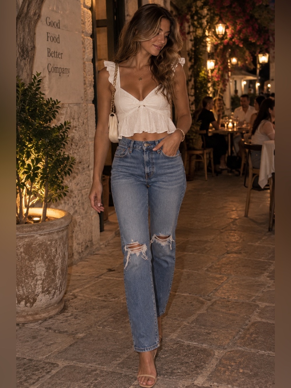 2 for 1! Premium Levi's Light Blue Ripped Wedgie Ankle Crop Jeans and White Top